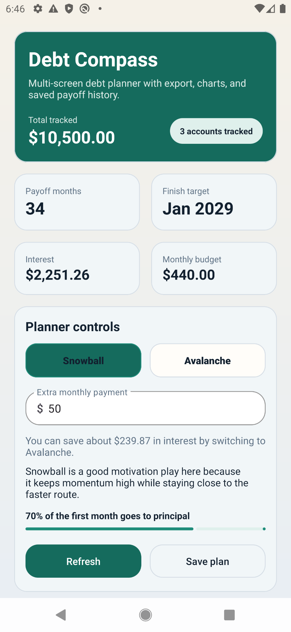 Debt Compass dashboard screenshot